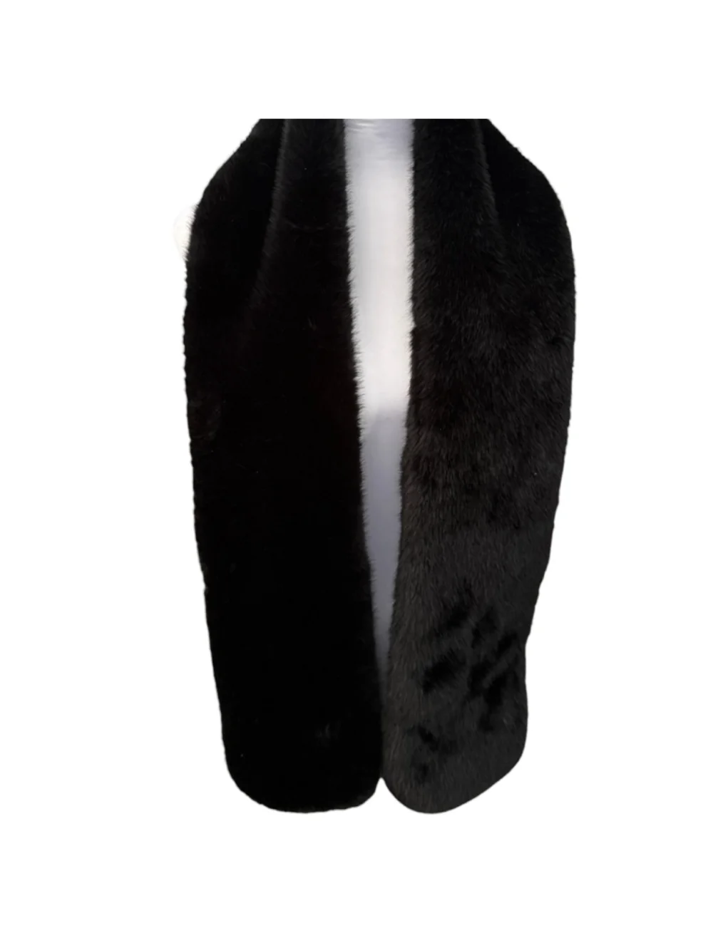 Black Plush Faux Fur Pull-Through Scarf Elegant Winter Wrap